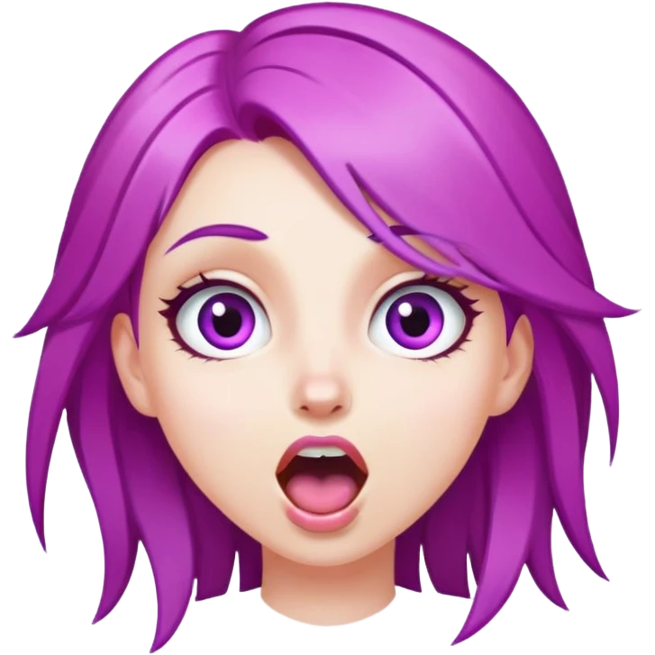 face of a white girl with purple and pink hair, wide eyes and open mouth emoji