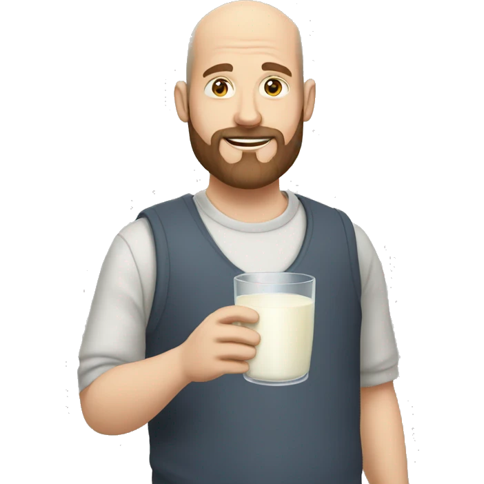 white balding man with brown hair and beard holding a glass of milk emoji