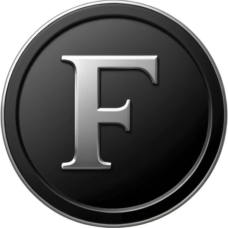 Emoji icon of a black coin with engraved letter F, minimalist style, isolated emoji