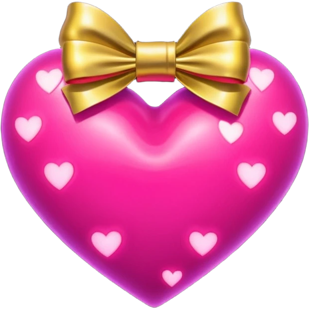 neon heart with a gold bow and heart pattern on the bow emoji