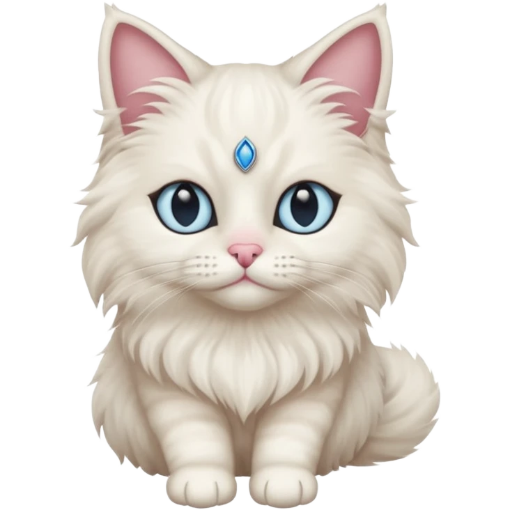 Neva masquerade cat, very fluffy, with pale blue eyes and rose nose emoji