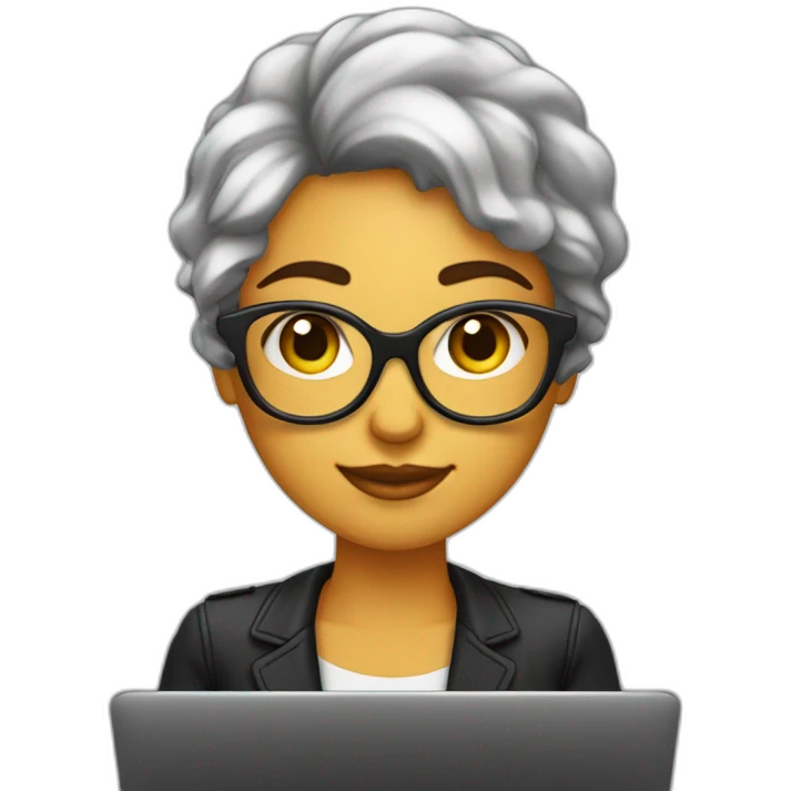 mujer piel blanca pelo negro gafas y trabajando en laptop emoji