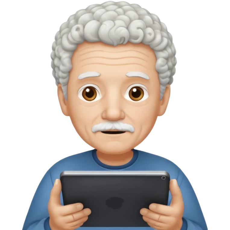 a old man with short curly white hair with tablet emoji
