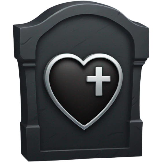 a black tombstone in silver RIP and a silver heart emoji