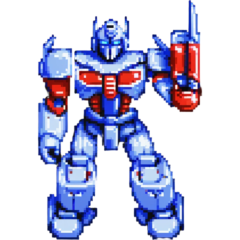 Optimus Prime in a battle pose, pixel art robot, blocky shapes, classic color scheme emoji