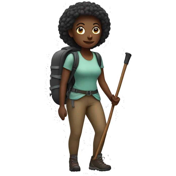 Dark Woman hiking full body with hiking sticks  emoji