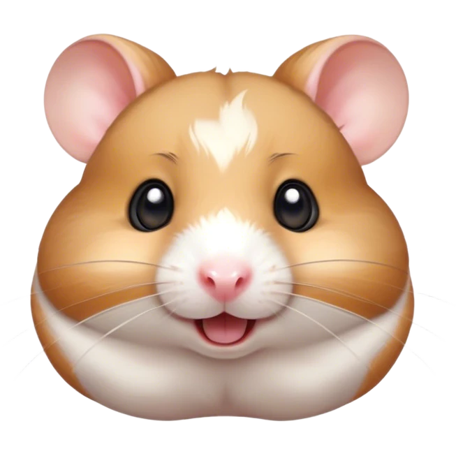 Cinematic Comical Brown and White Banded Hamster Portrait Emoji, Head tilted dramatically with an exaggeratedly amused expression, featuring a striking fur with bold brown and white banded patterns, wide, expressive dark eyes filled with playful disbelief, Simplified yet hilariously expressive features, highly detailed, glowing with a slightly sassy glow, high shine, dramatic yet playful, stylized with an air of cheeky mischief, bright and endearing, soft glowing outline, capturing the essence of a spirited and over-the-top hamster, so meme-worthy it feels like it could side-eye its way into internet fame instantly! emoji