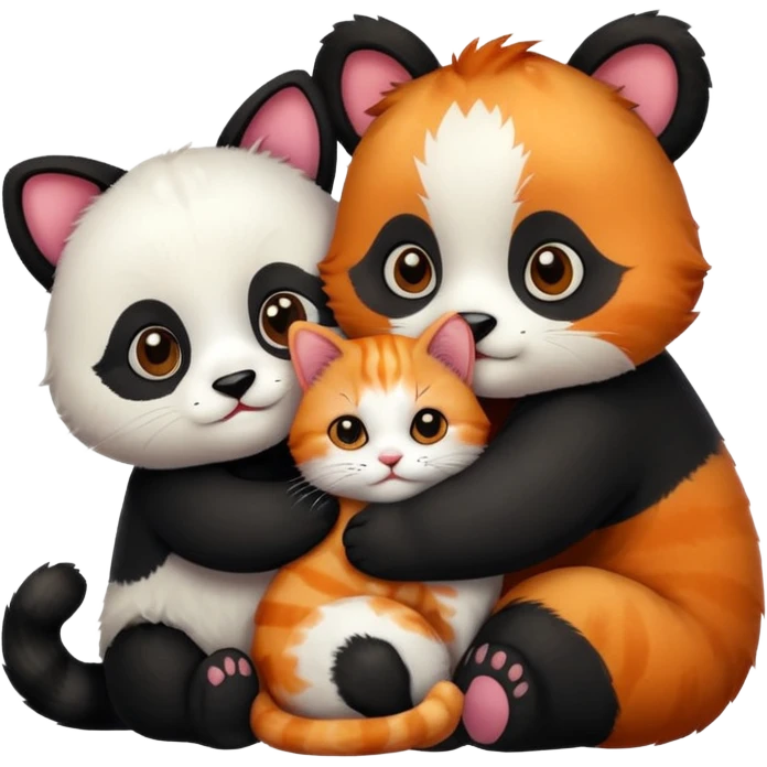Panda hugging a calico cat with half its face ginger and the other half black emoji