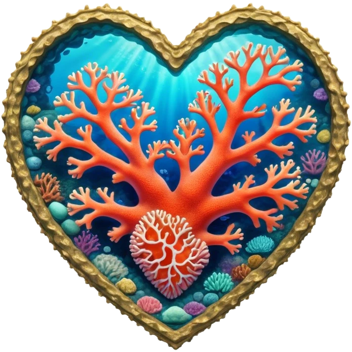 Cinematic Realistic Heart Reef Landscape Emoji, depicted with a naturally heart‚Äêshaped coral formation in vibrant marine hues, rendered with detailed underwater textures and luminous lighting. emoji