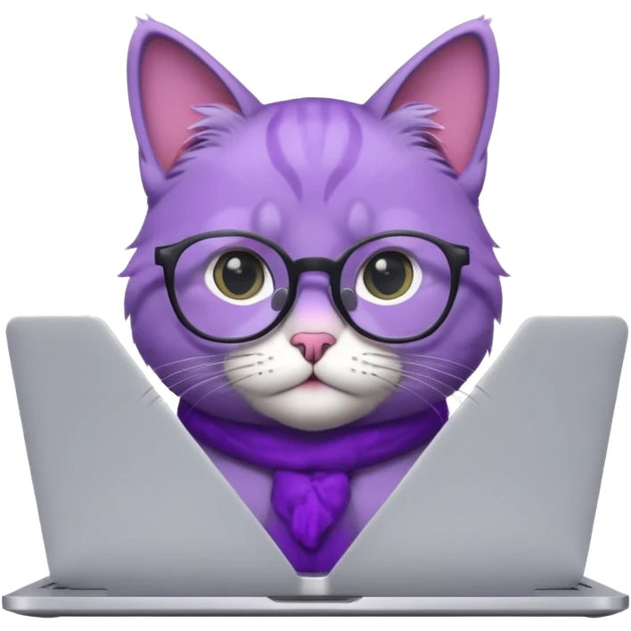smart purple cat in glasses with laptop emoji