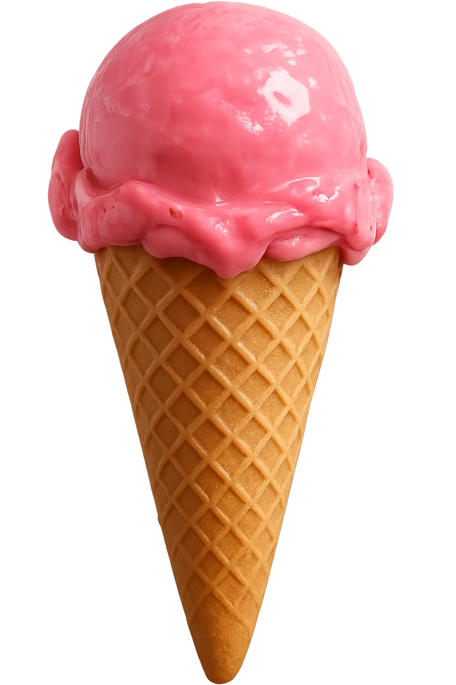 pink ice cream cone, realistic, glossy emoji