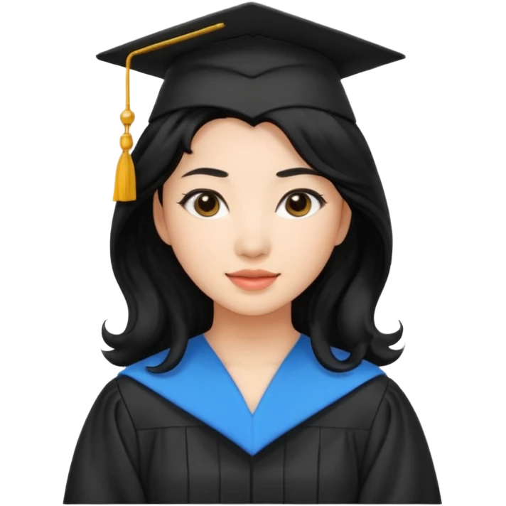 Graduate asian black hair with wavy hair long  emoji
