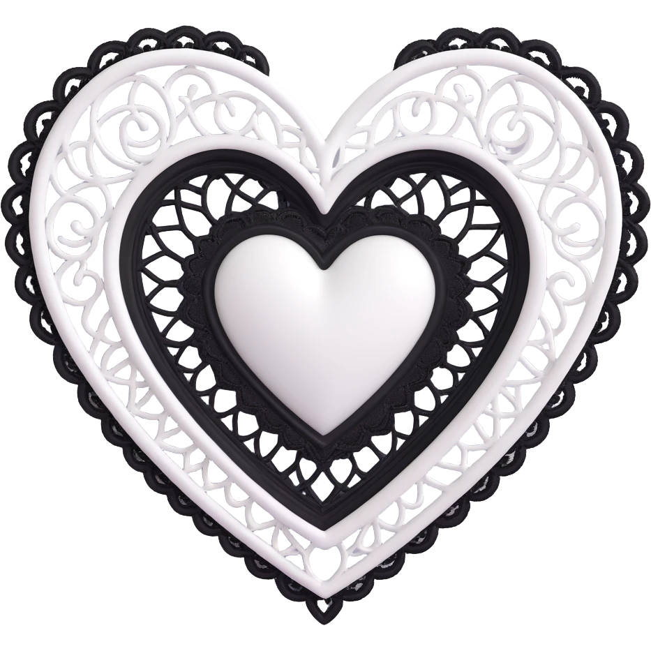 white goth heart with black gothic lace, ornate emoji