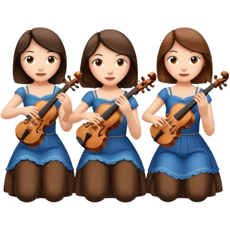 Create an imagine of three brunette women playing string instruments emoji