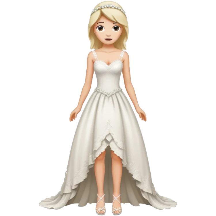 woman ripped wedding dress standing on foot emoji