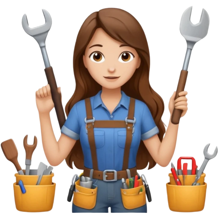 beautiful girl with long brown hair constructing new kitchen emoji