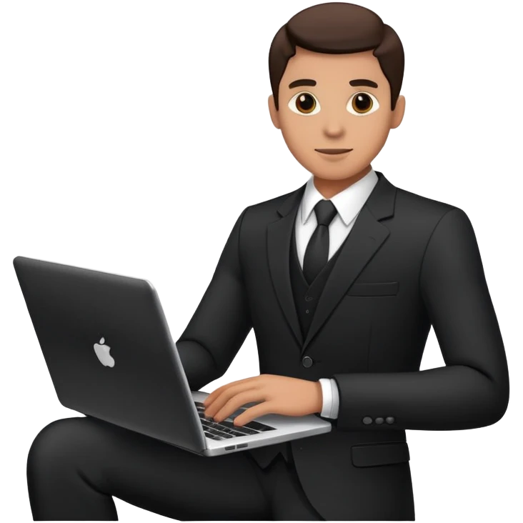Man in black business suit with laptop emoji
