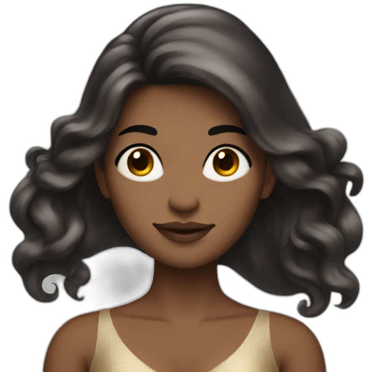 woman with very long dark brown hair mermaid style in a dress emoji