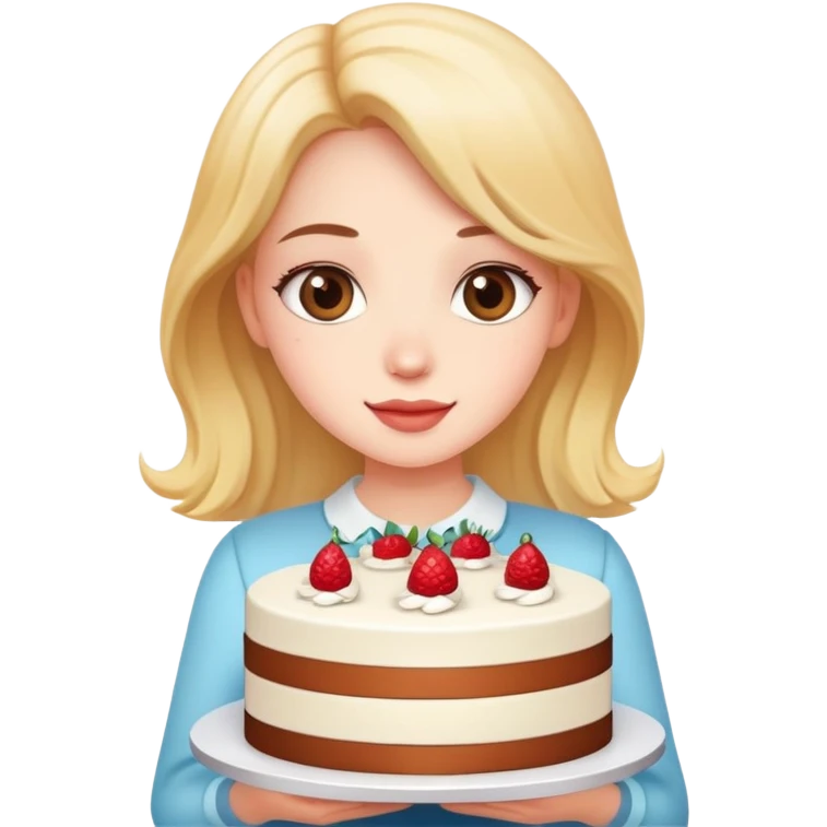 Beautiful girl holding a big cake in both hands emoji
