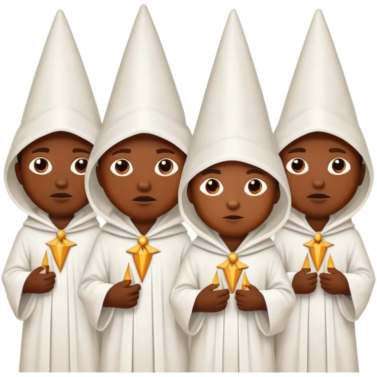 a group of african people wearing all white robes, pointed dunce hoods emoji