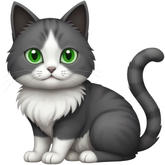 one dark grey and white cat and one completely solid dark grey cat with green eyes and white paws emoji