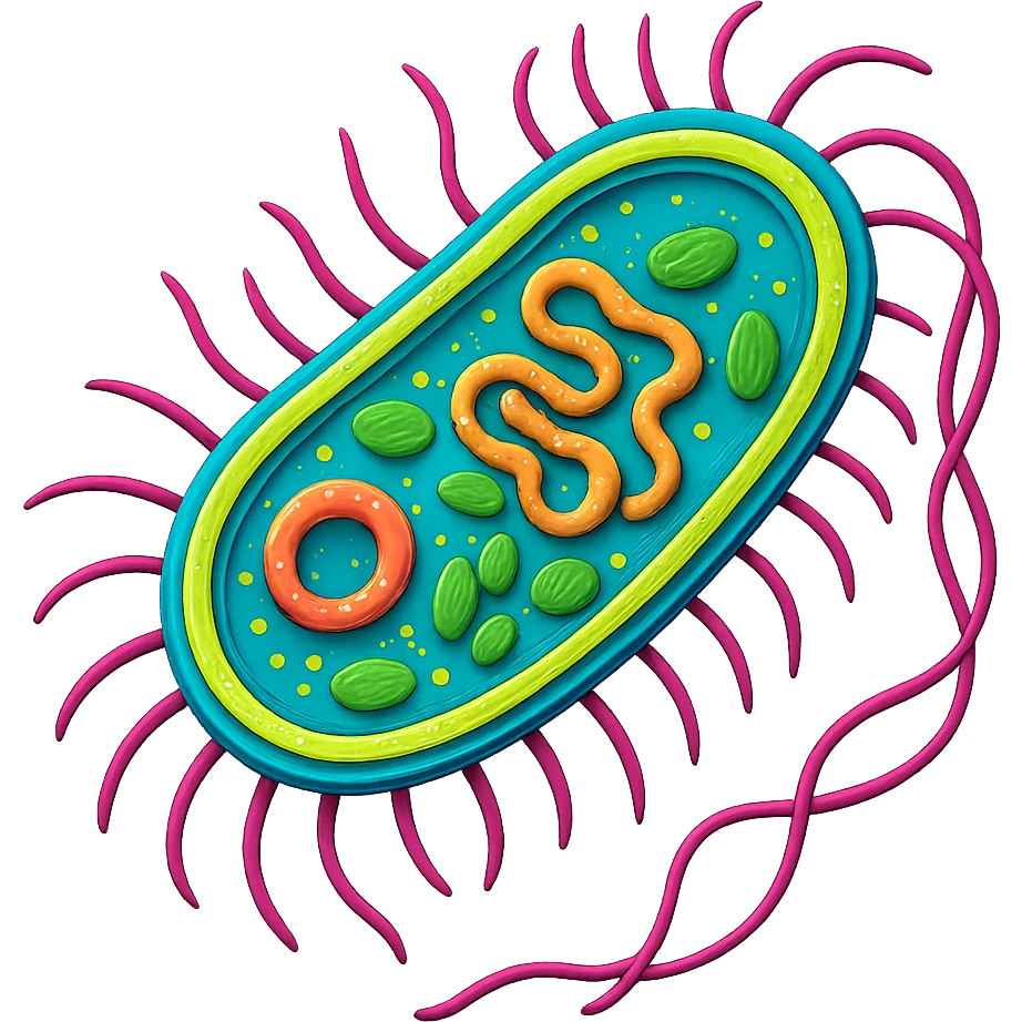 bacteria showing internal organelles, vibrant colors, bright and clear emoji