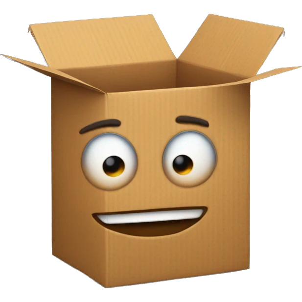 cardboard box with muscles arms emoji