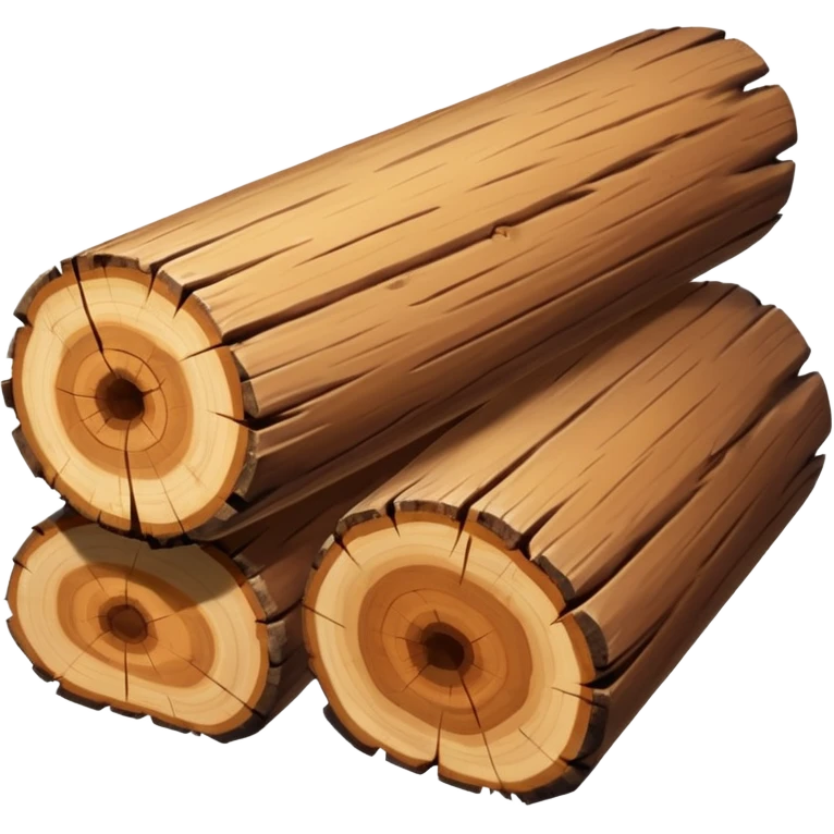 two logs, one propped up sideways on the bottom log, with a sparkle in the foreground. the log should not have a hole in the center. two logs only. emoji