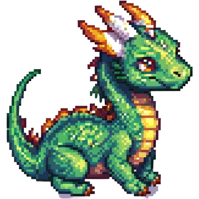 pixel art dragon with tiny wings, cute and compact emoji