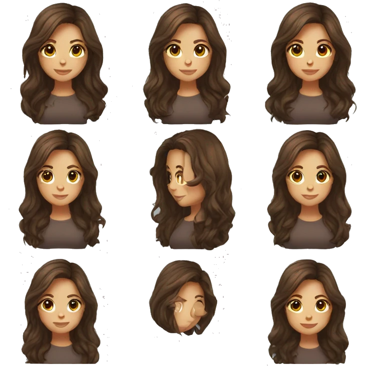 long brown hair and dark brown eyes emoji