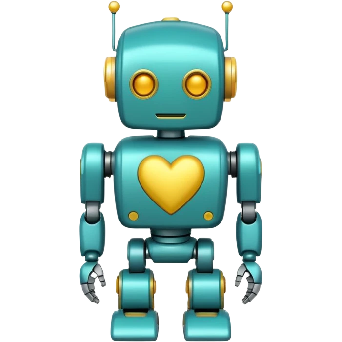 Teal robot with yellow heart emoji