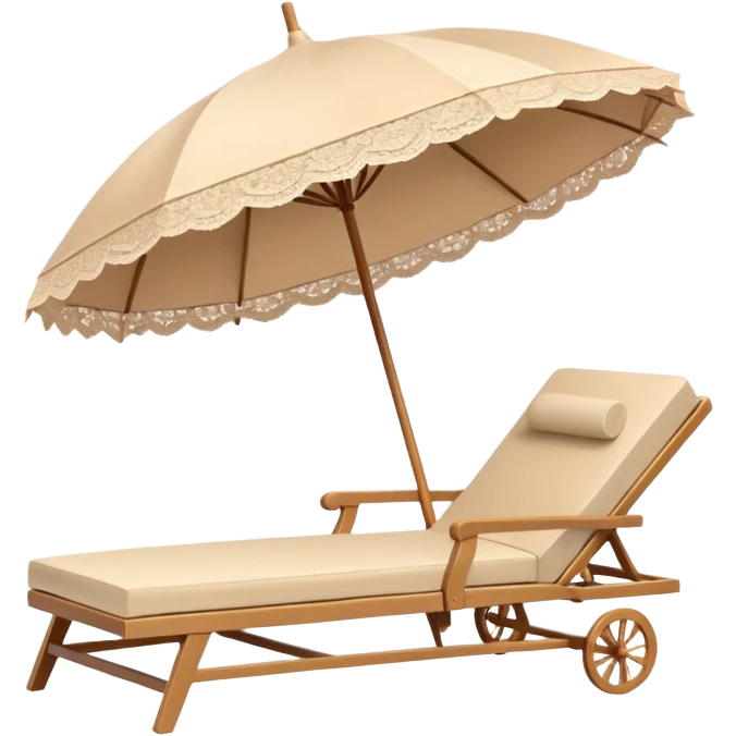 summer beige chaise lounge with beautiful beige lace umbrella emoji