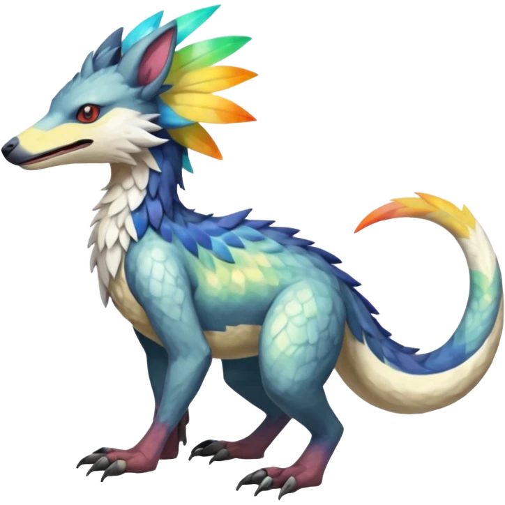 Colorful Fruity Iridescent Warm-colored Tropical Exotic Vernid-Sergal-Trico-Silvally-Nargacuga-fusion-hybrid-animal-creature, full body emoji