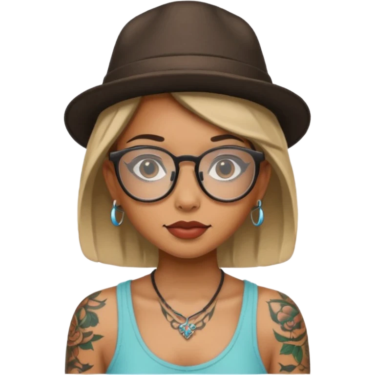 tattooed girl with hat and glasses emoji