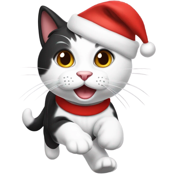 Running black and white cat wearing a Santa hat  emoji