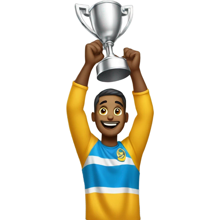 Guy hoisting trophy emoji