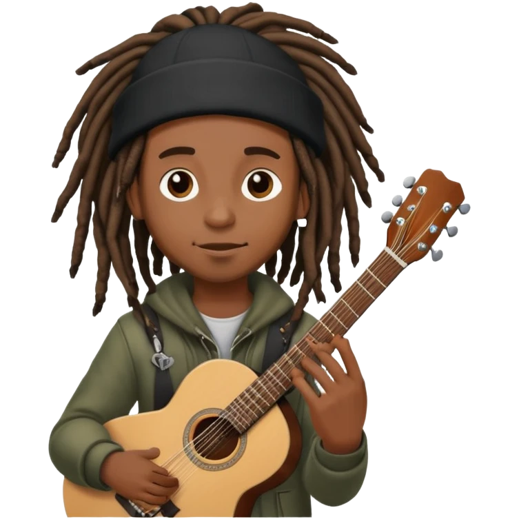 black boy with beanie dreads and guitar  emoji
