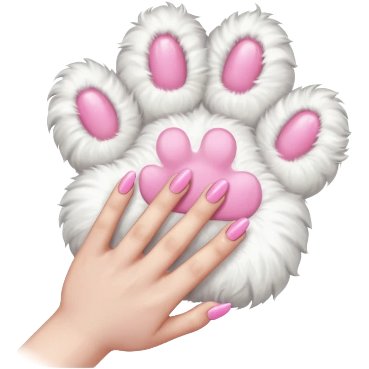 white fluffy paw, view from the top, pink nails, cute, paw only emoji
