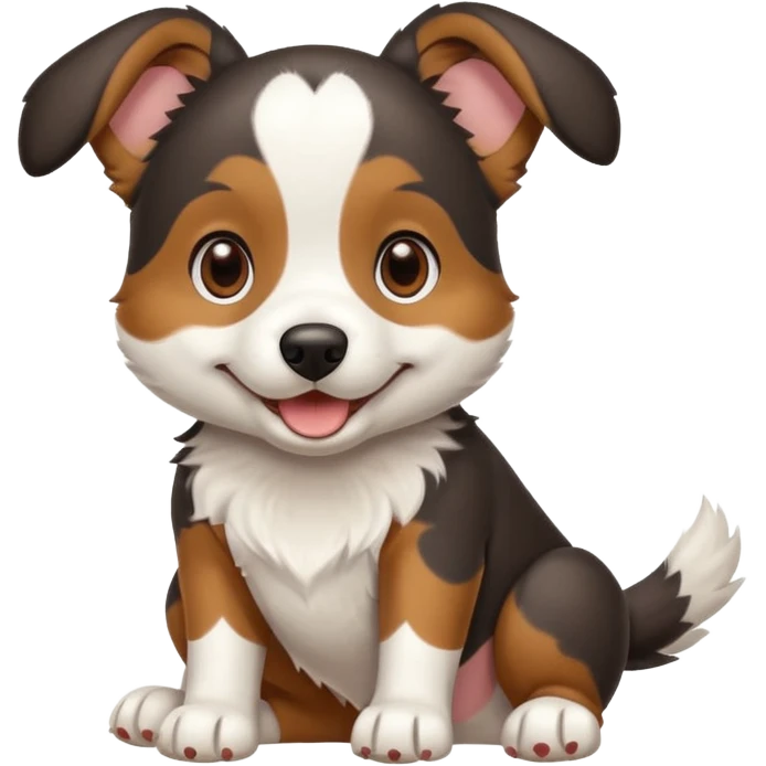 собака породи ауссі триколор з передніми білими лапками грається emoji