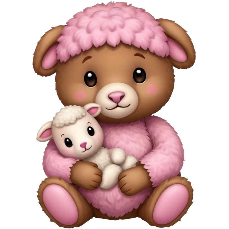 Teddy bear holding a cute fluffy pink lamb emoji
