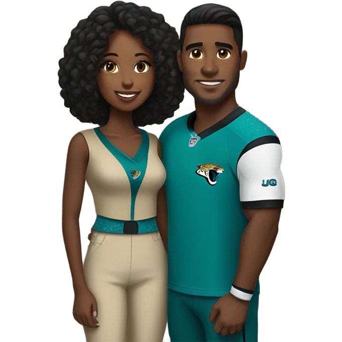 Brown guy and black girl withJacksonville jaguars  clothes holding hands emoji