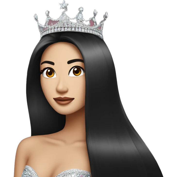Miss universe south east Asian with very long straight black hair with a crown emoji