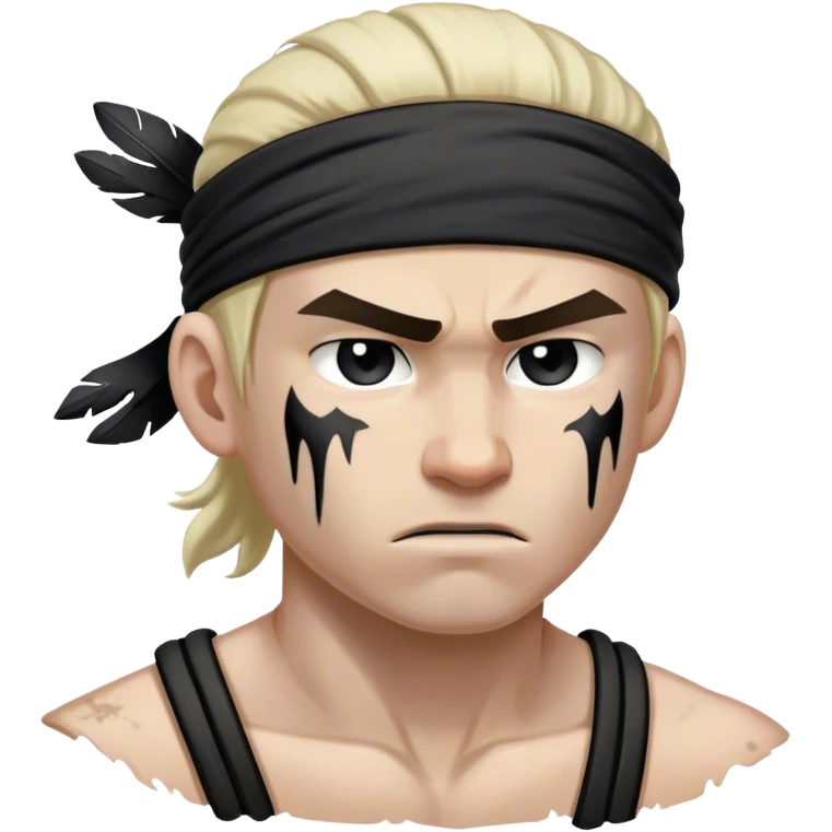 A battle-worn warrior with a black headband, sweat and dirt streaked across his pale skin emoji