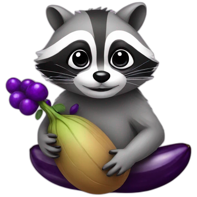 Raccoon holding purple eggplant emoji