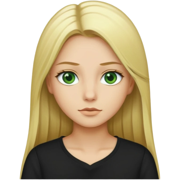 Long straight blonde hair with green eyes and black shirt emoji