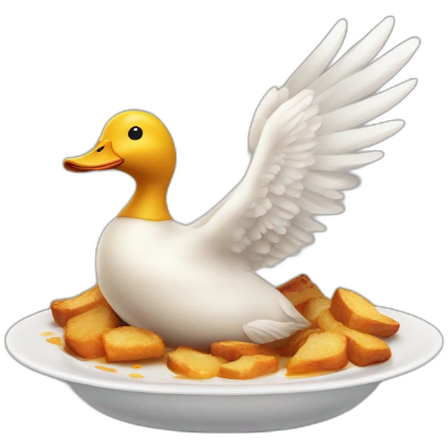 Roasted duck on a dish flying with wings emoji