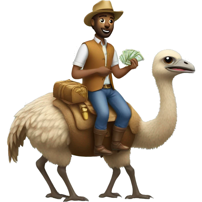 Peter riding an ostrich holding money emoji