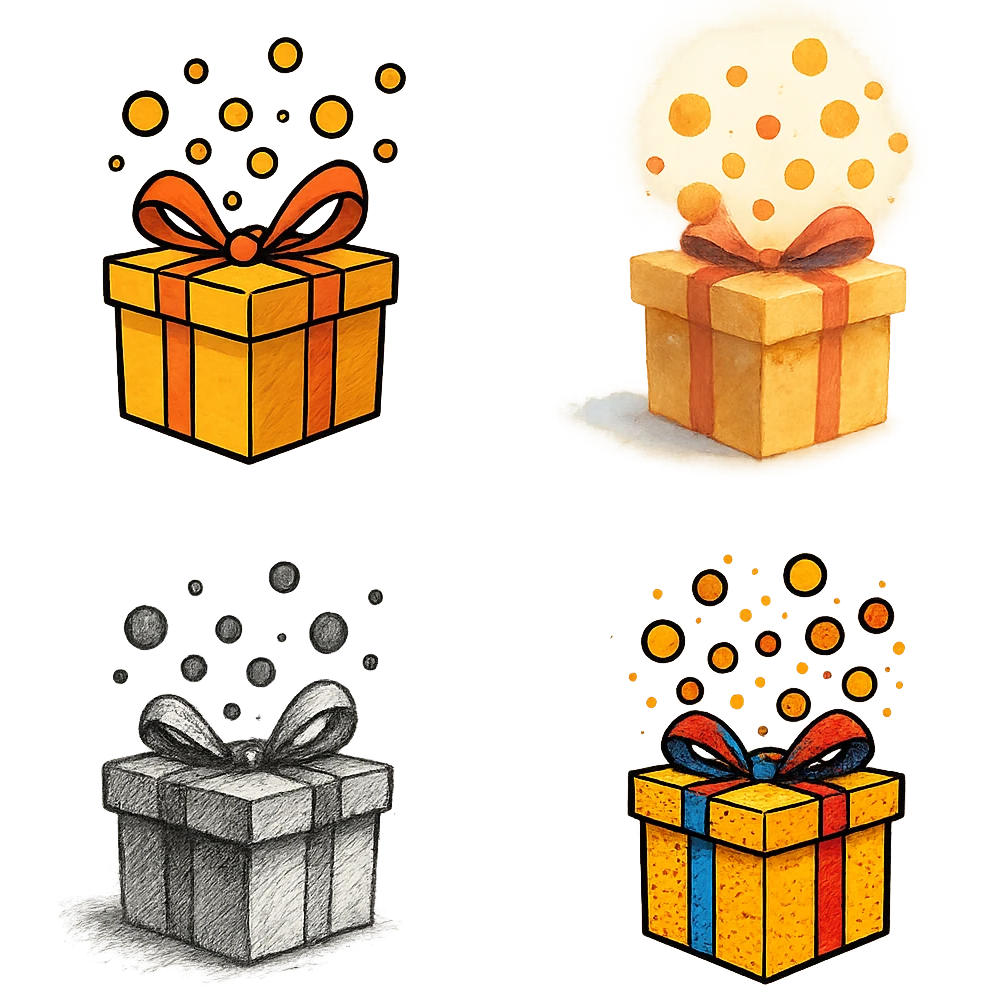gift box with points inside, various artistic styles emoji