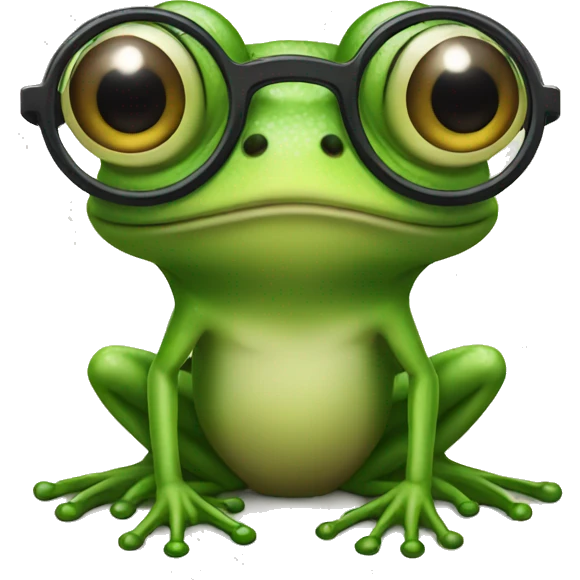 Frog with glasses catching a fly emoji