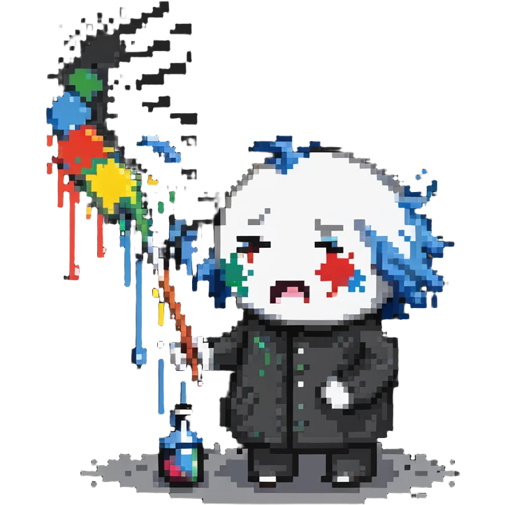 sick artist sneezing or with a thermometer with paint splatters nearby emoji